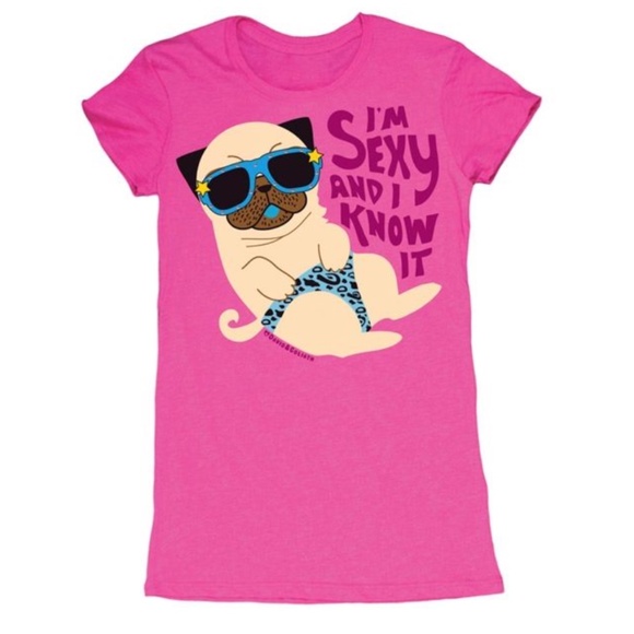 DAVID & GOLIATH Pink Pug “I’m Sexy & I Know It” T-Shirt Size Small - Picture 1 of 9